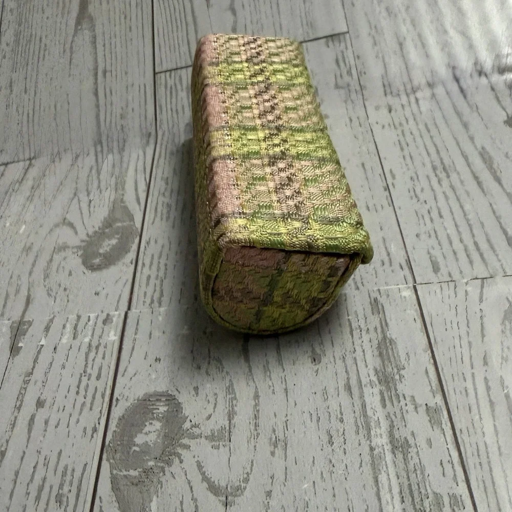 Jim Thompson Lipstick Case With Mirror Silk Covered Pink Tweed Plaid Pattern